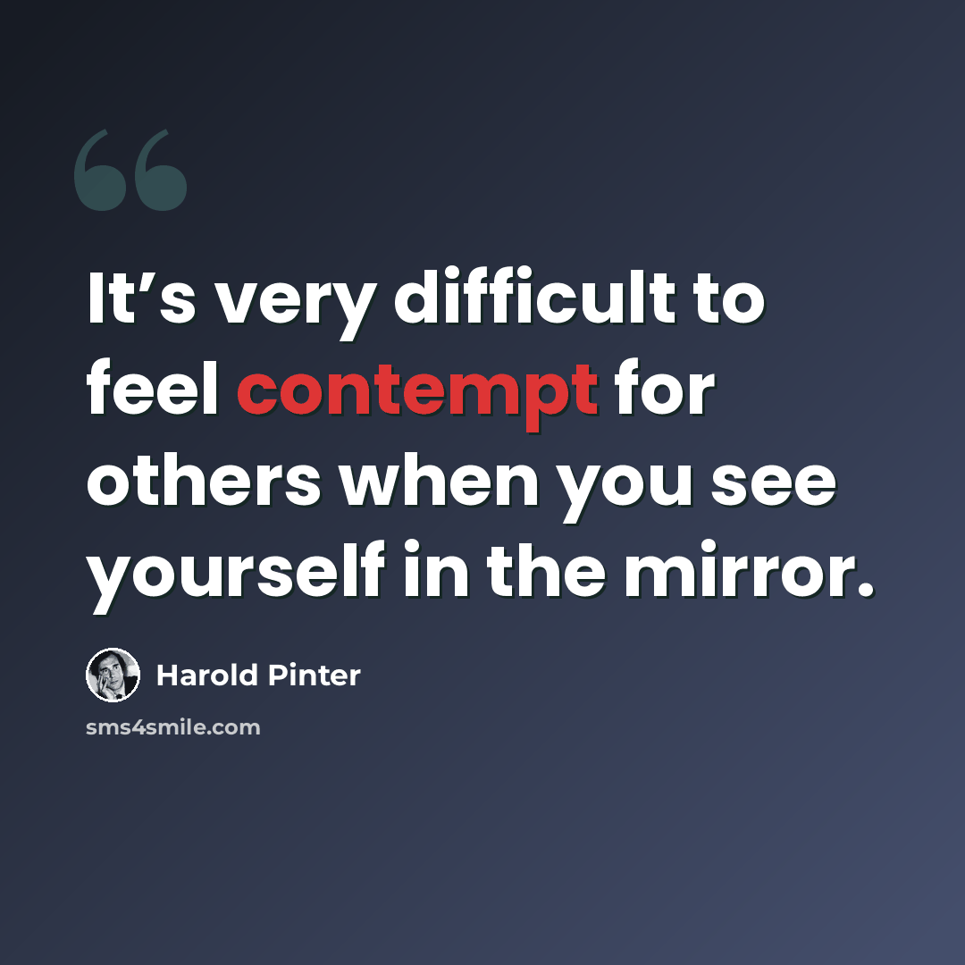 “It’s very difficult to feel contempt for others when you see yourself in the mirror.” quote by Harold Pinter