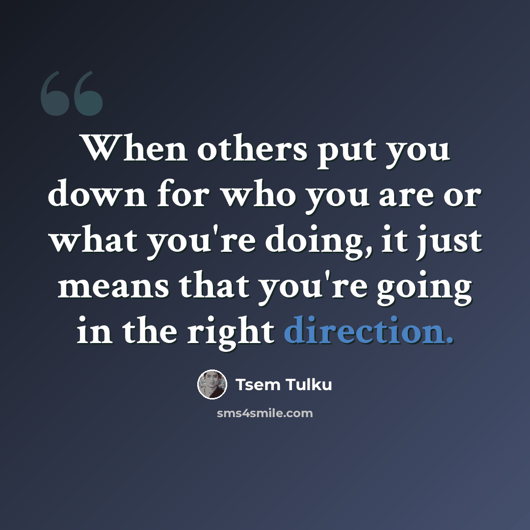 “When others put you down for who you are or what you're doing, it just means that you're going in the right direction.” quote by Tsem Tulku
