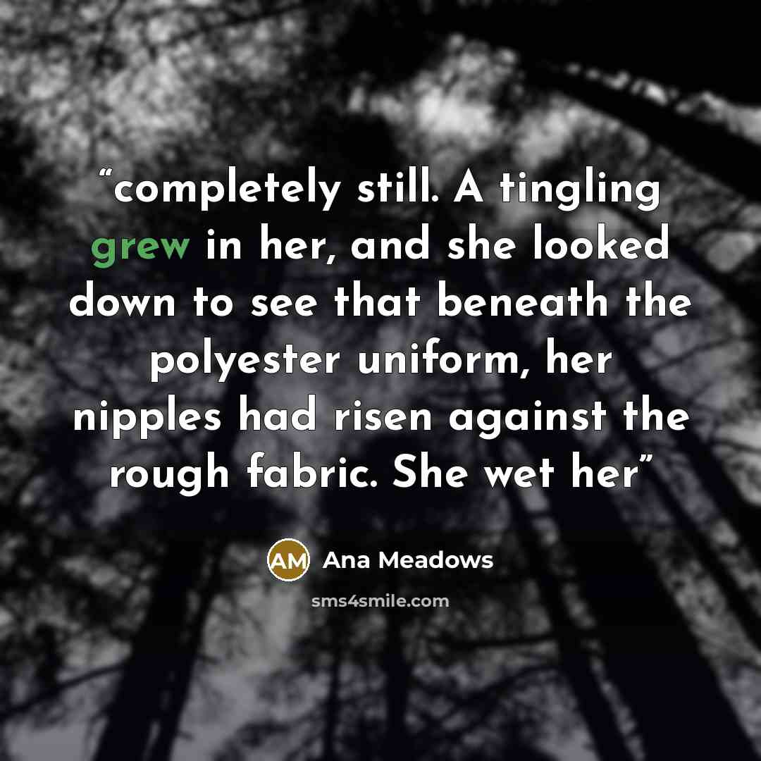 “completely still. A tingling grew in her, and she looked down to see that beneath the polyester uniform, her nipples had risen against the rough fabric. She wet her” quote by Ana Meadows
