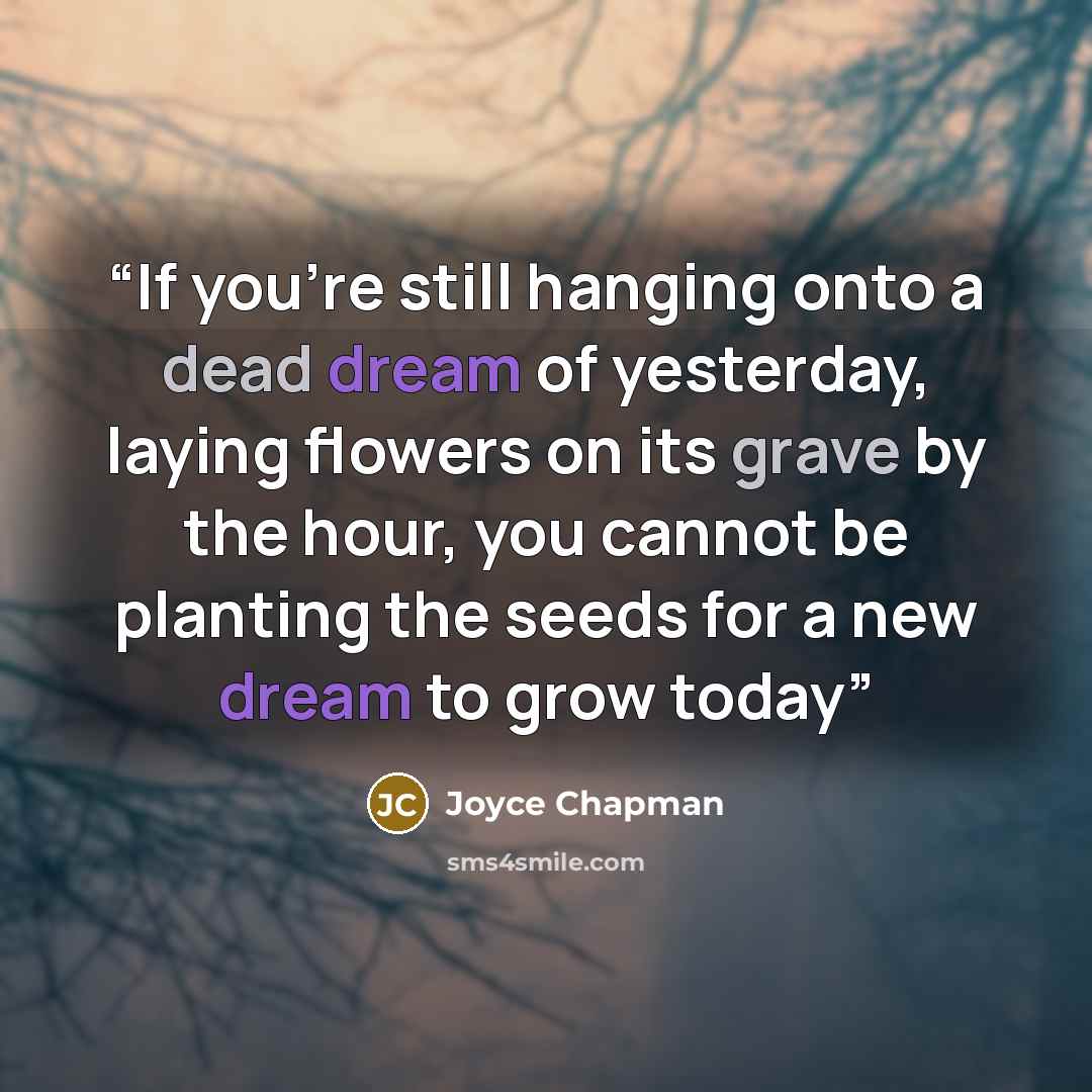 “If you're still hanging onto a dead dream of yesterday, laying flowers on its grave by the hour, you cannot be planting the seeds for a new dream to grow today” quote by Joyce Chapman