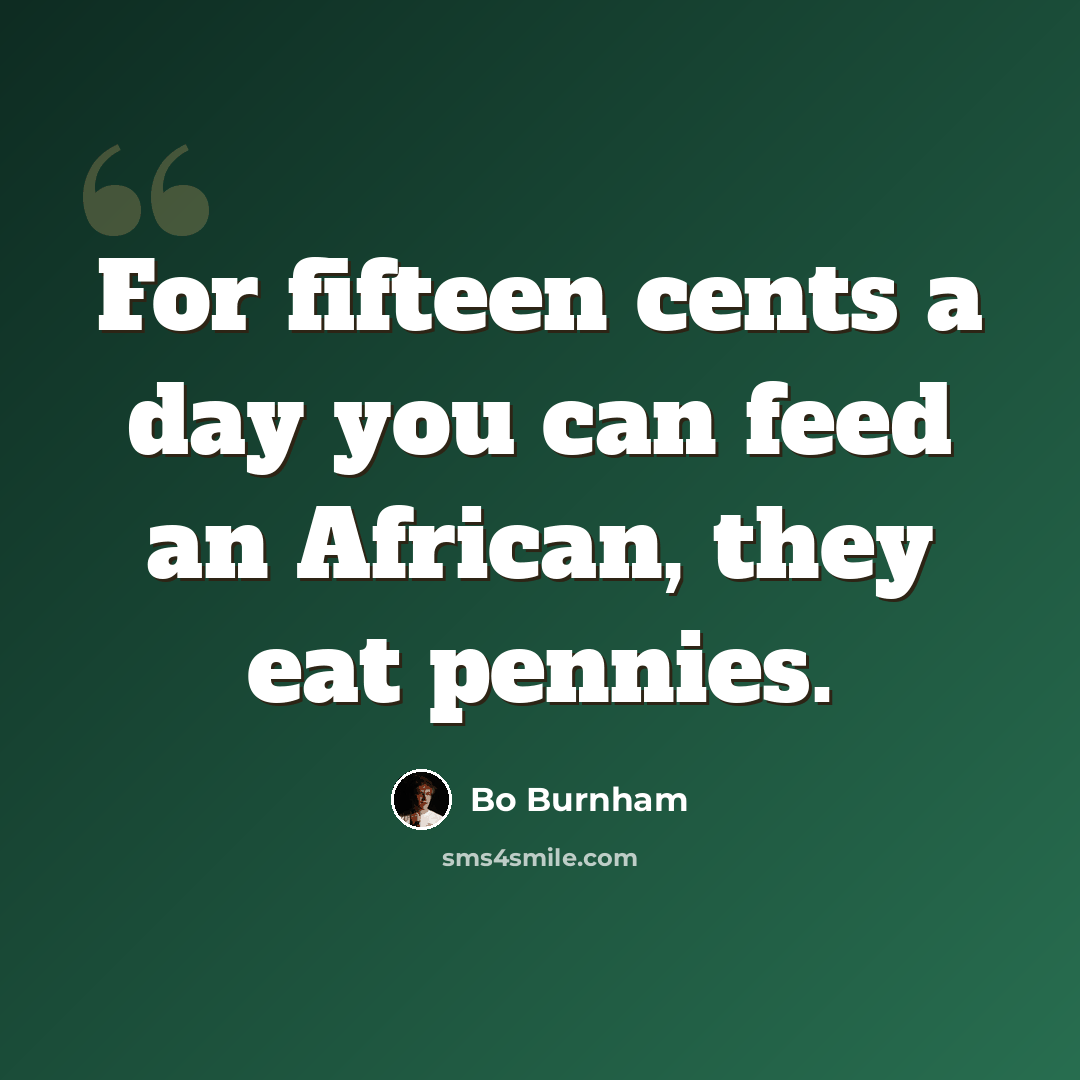 “For fifteen cents a day you can feed an African, they eat pennies.” quote by Bo Burnham