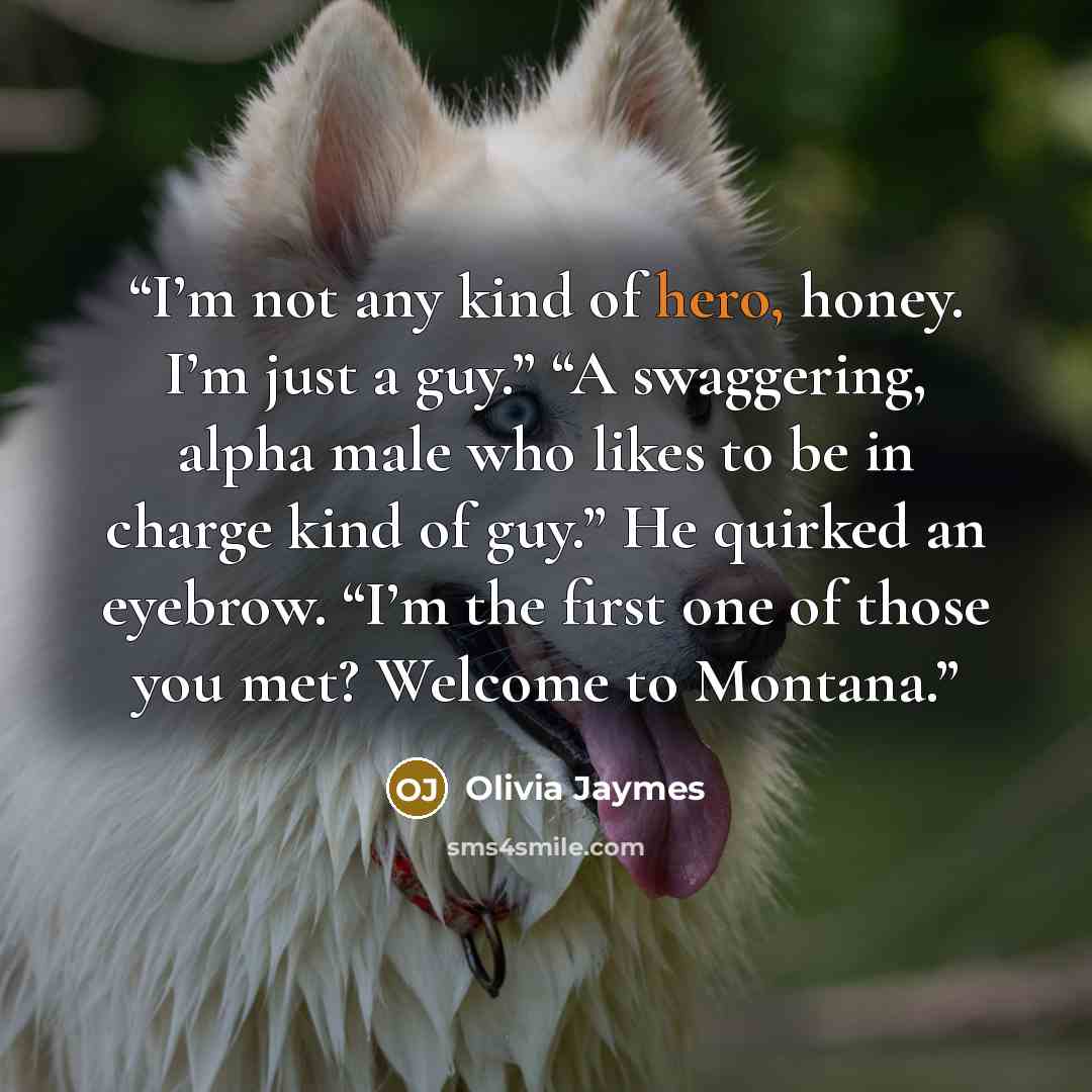 “I’m not any kind of hero, honey. I’m just a guy.” “A swaggering, alpha male who likes to be in charge kind of guy.” He quirked an eyebrow. “I’m the first one of those you met? Welcome to Montana.” quote by Olivia Jaymes