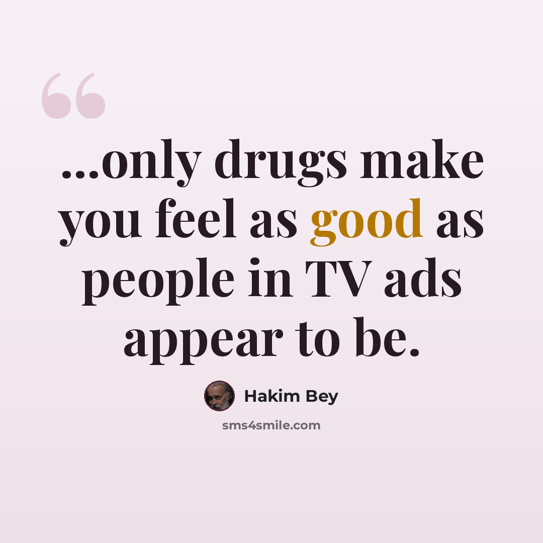 “...only drugs make you feel as good as people in TV ads appear to be.” quote by Hakim Bey