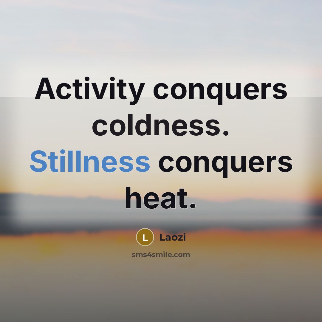 “Activity conquers coldness. Stillness conquers heat.” quote by Laozi