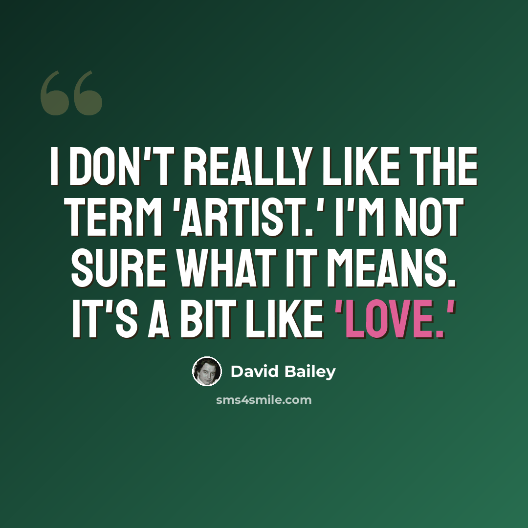 “I don't really like the term 'artist.' I'm not sure what it means. It's a bit like 'love.'” quote by David Bailey