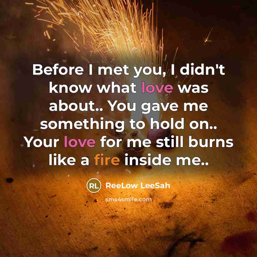 “Before I met you, I didn't know what love was about.. You gave me something to hold on.. Your love for me still burns like a fire inside me..” quote by ReeLow LeeSah