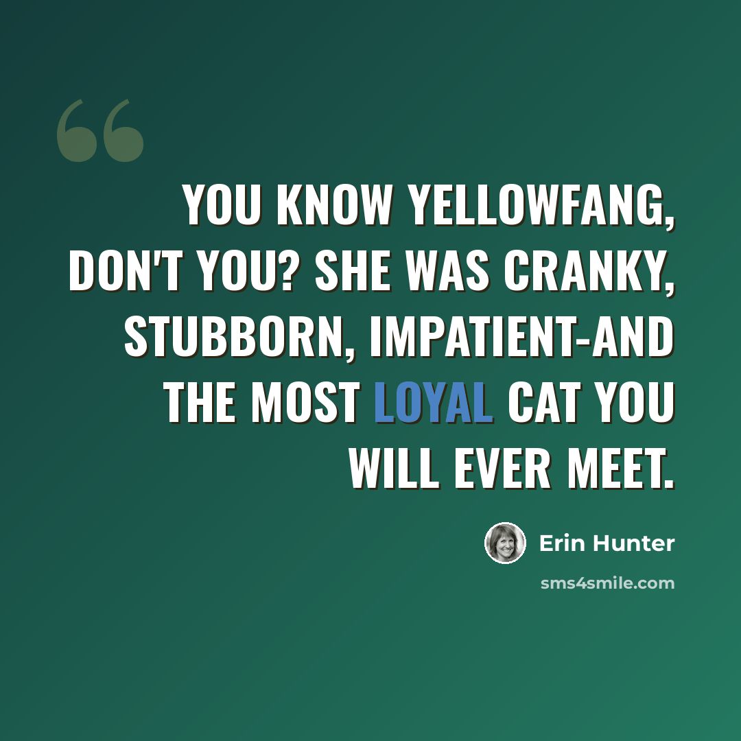 “You know Yellowfang, don't you? she was cranky, stubborn, impatient-and the most loyal cat you will ever meet.” quote by Erin Hunter