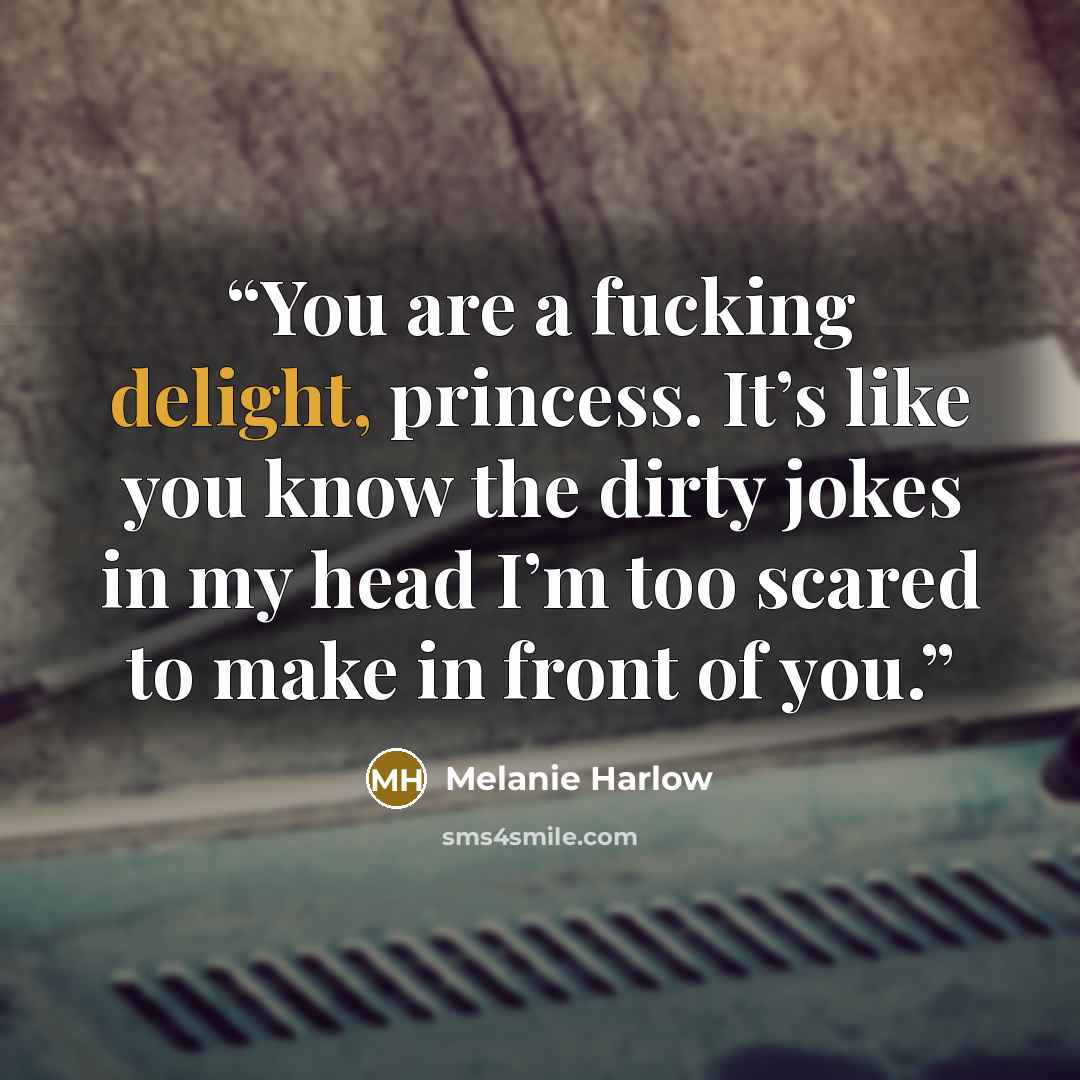 “You are a fucking delight, princess. It’s like you know the dirty jokes in my head I’m too scared to make in front of you.” quote by Melanie Harlow