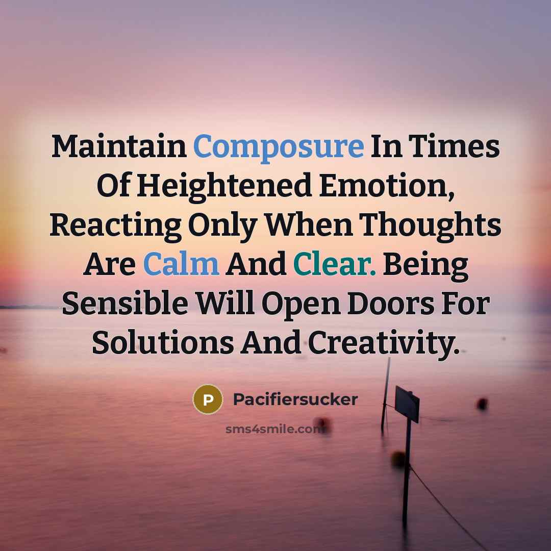 “Maintain Composure In Times Of Heightened Emotion, Reacting Only When Thoughts Are Calm And Clear. Being Sensible Will Open Doors For Solutions And Creativity.” quote by Pacifiersucker