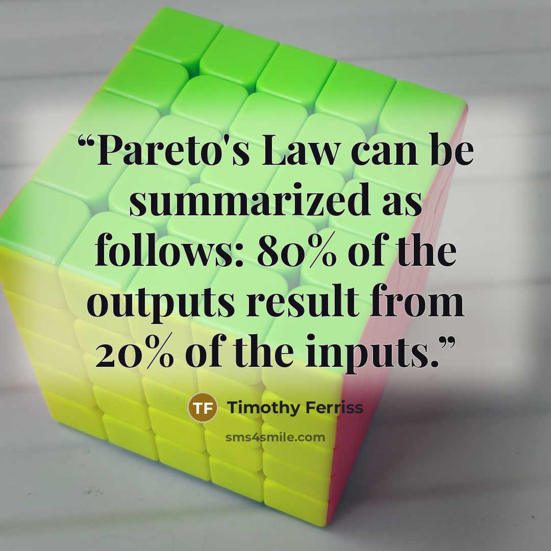 “Pareto's Law can be summarized as follows: 80% of the outputs result from 20% of the inputs.” quote by Timothy Ferriss