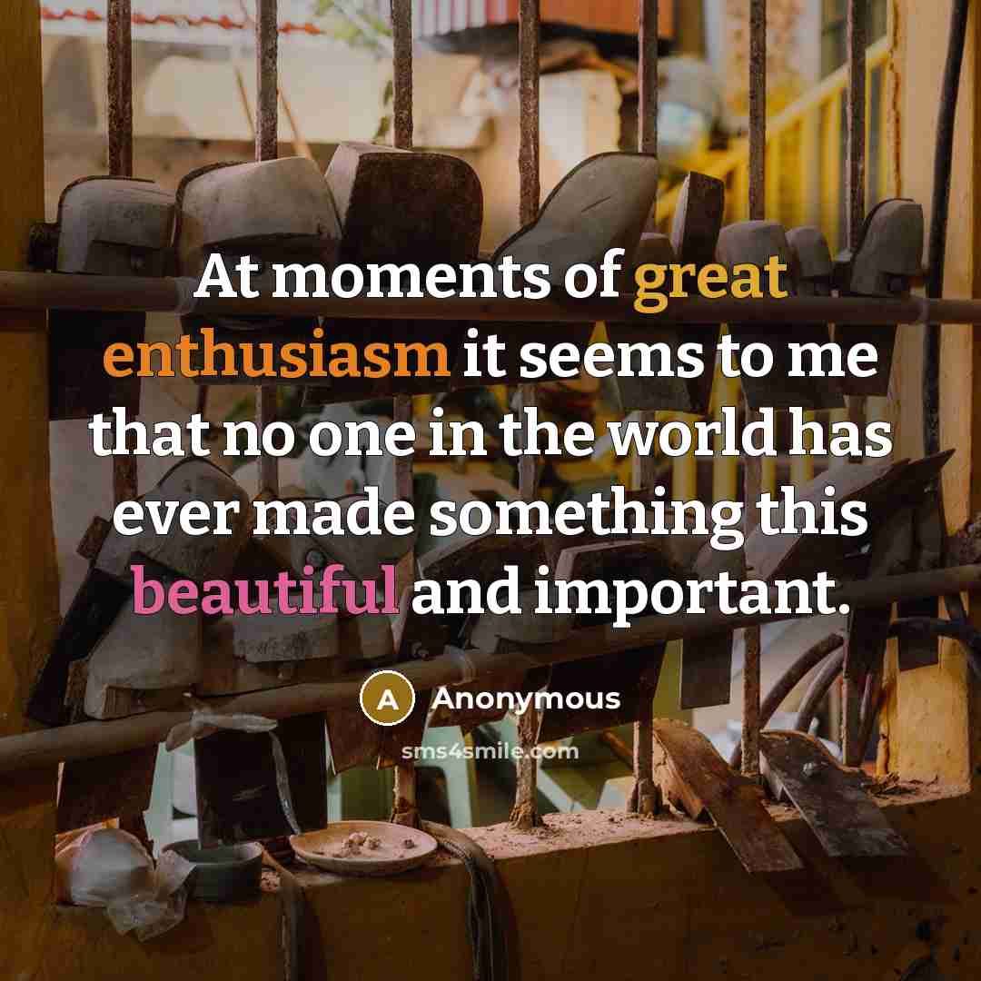 “At moments of great enthusiasm it seems to me that no one in the world has ever made something this beautiful and important.” quote by Anonymous