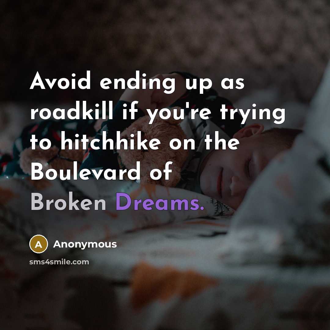 “Avoid ending up as roadkill if you're trying to hitchhike on the Boulevard of Broken Dreams.” quote by Anonymous