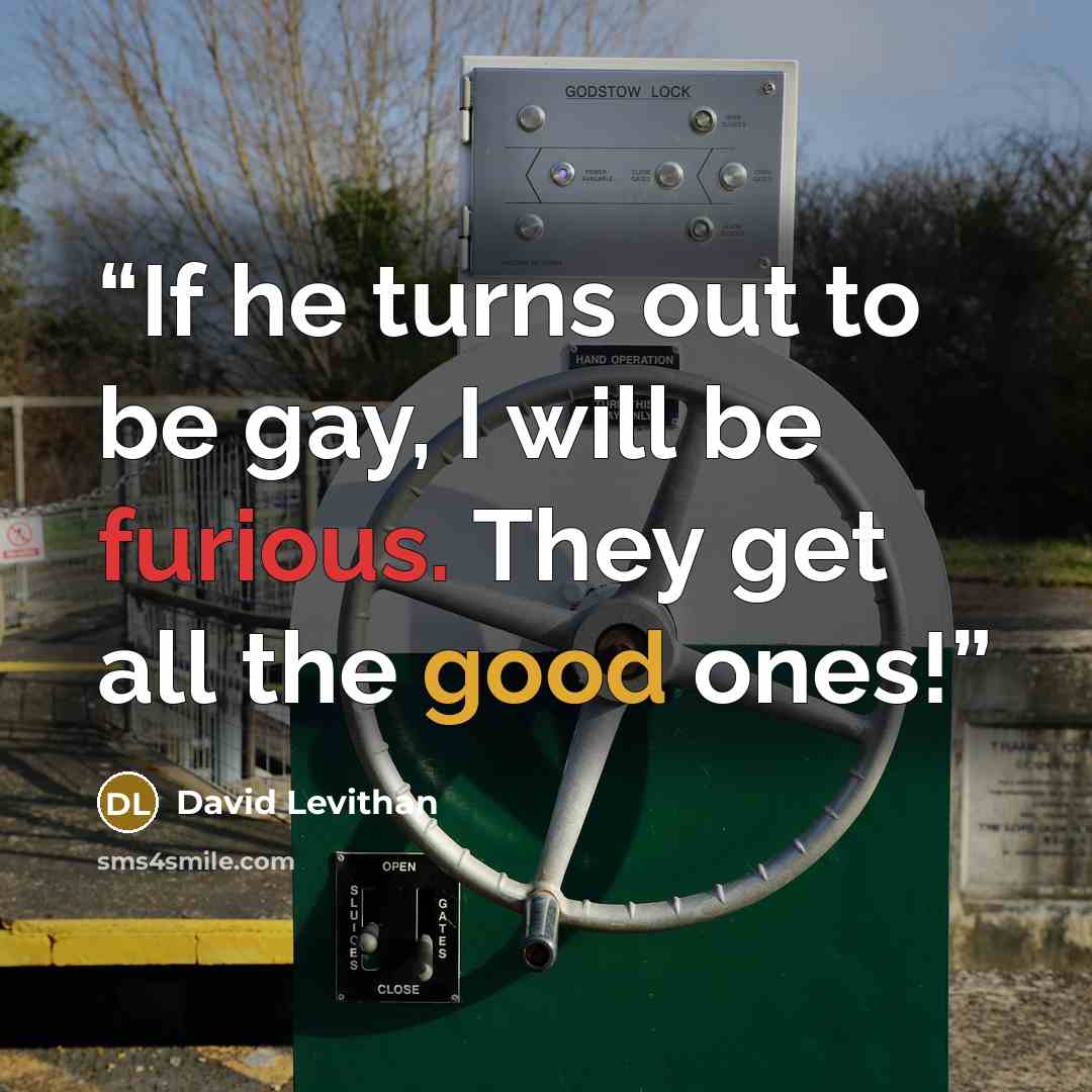 “If he turns out to be gay, I will be furious. They get all the good ones!” quote by David Levithan