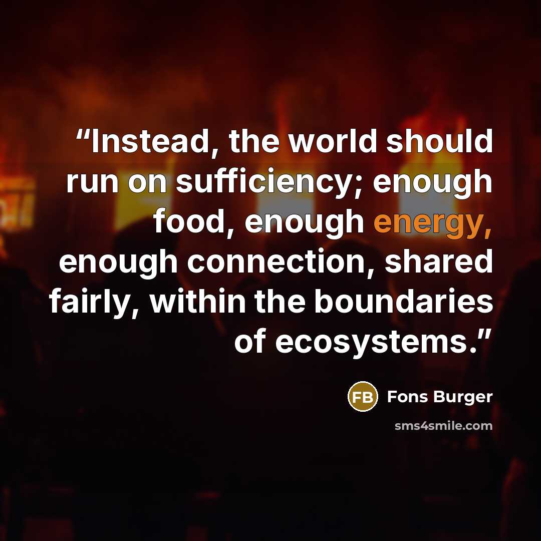 “Instead, the world should run on sufficiency; enough food, enough energy, enough connection, shared fairly, within the boundaries of ecosystems.” quote by Fons Burger