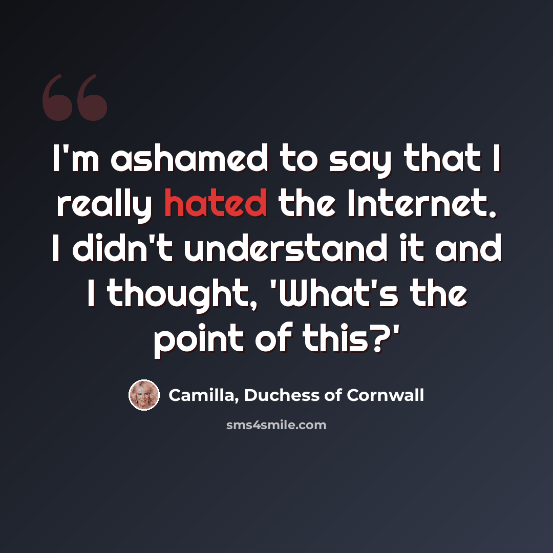 “I'm ashamed to say that I really hated the Internet. I didn't understand it and I thought, 'What's the point of this?'” quote by Camilla, Duchess of Cornwall
