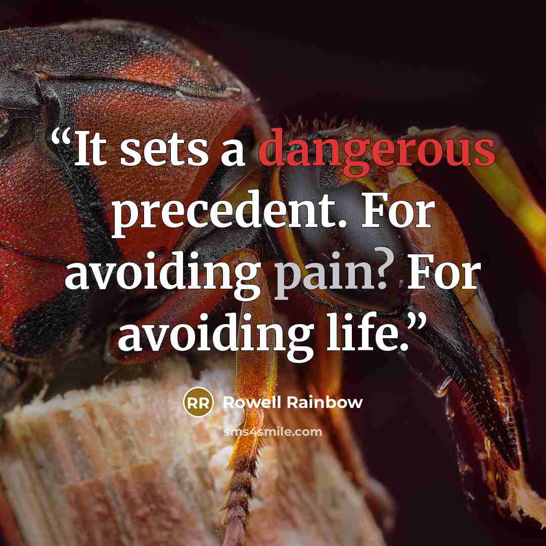 “It sets a dangerous precedent. For avoiding pain? For avoiding life.” quote by Rowell Rainbow