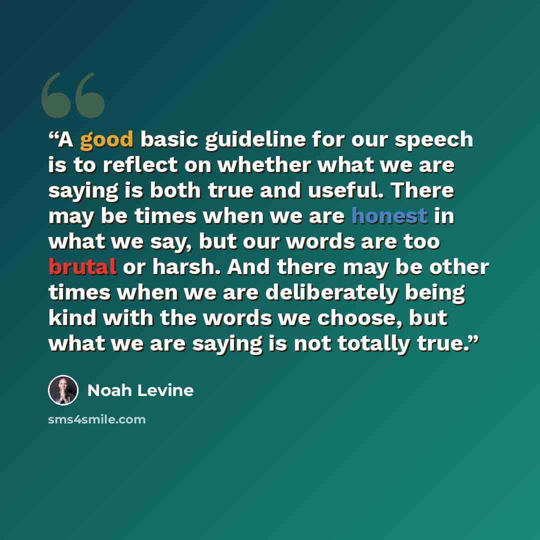 “A good basic guideline for our speech is to reflect on whether what we are saying is both true and useful. There may be times when we are honest in what we say, but our words are too brutal or harsh. And there may be other times when we are deliberately being kind with the words we choose, but…” quote by Noah Levine