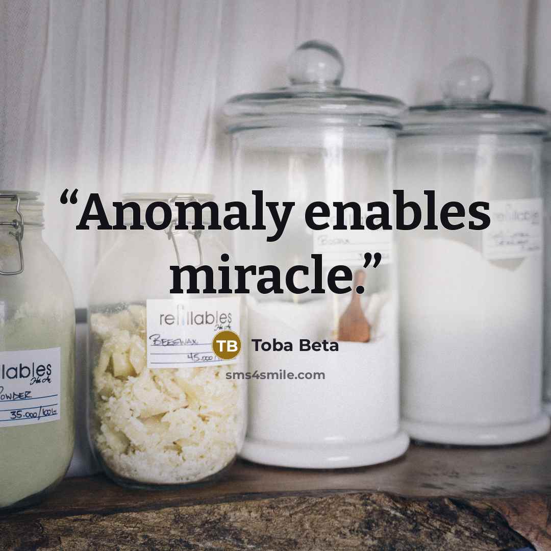 “Anomaly enables miracle.” quote by Toba Beta