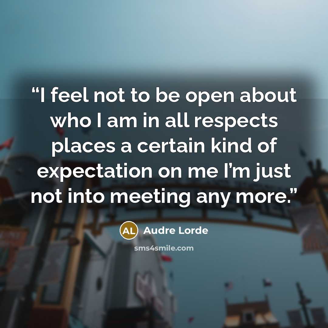 “I feel not to be open about who I am in all respects places a certain kind of expectation on me I’m just not into meeting any more.” quote by Audre Lorde