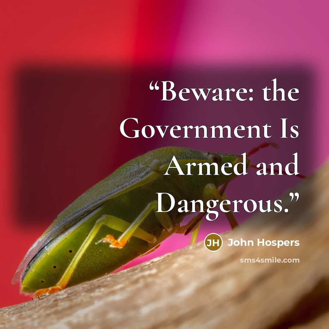 “Beware: the Government Is Armed and Dangerous.” quote by John Hospers