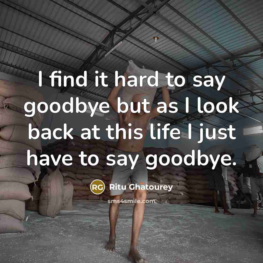 “I find it hard to say goodbye but as I look back at this life I just have to say goodbye.” quote by Ritu Ghatourey