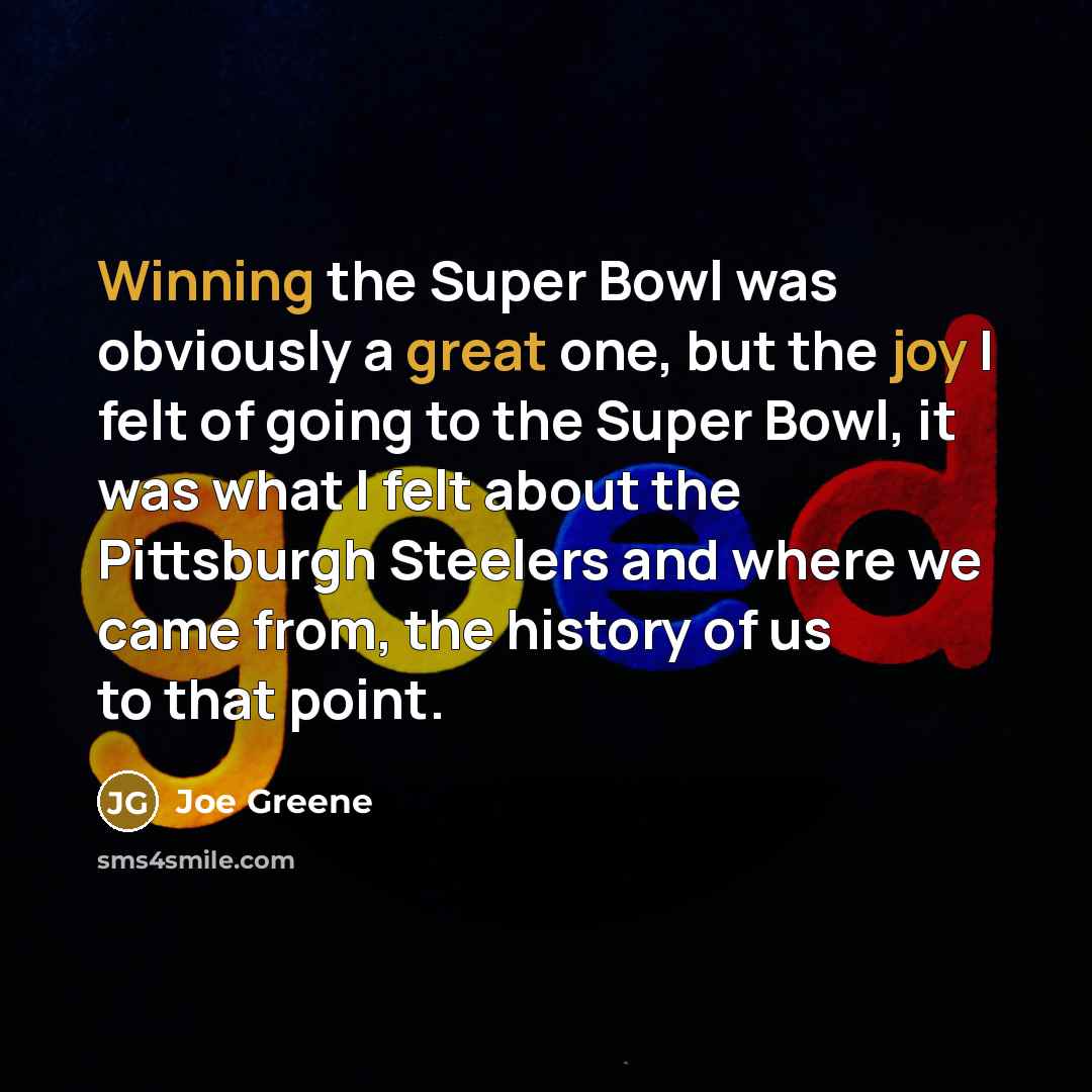 “Winning the Super Bowl was obviously a great one, but the joy I felt of going to the Super Bowl, it was what I felt about the Pittsburgh Steelers and where we came from, the history of us to that point.” quote by Joe Greene