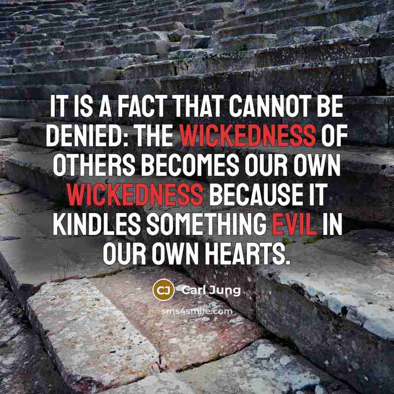 “It is a fact that cannot be denied: the wickedness of others becomes our own wickedness because it kindles something evil in our own hearts.” quote by Carl Jung