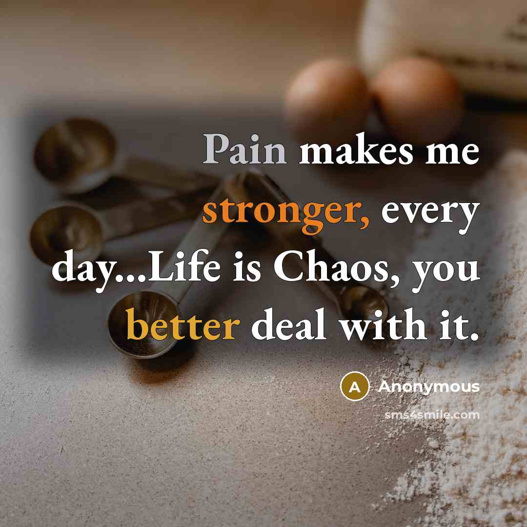 “Pain makes me stronger, every day...Life is Chaos, you better deal with it.” quote by Anonymous