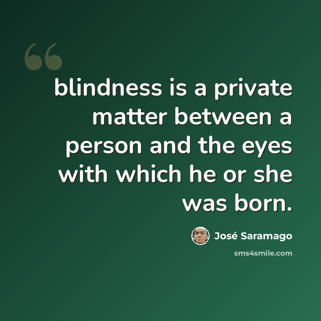 “blindness is a private matter between a person and the eyes with which he or she was born.” quote by Jose Saramago