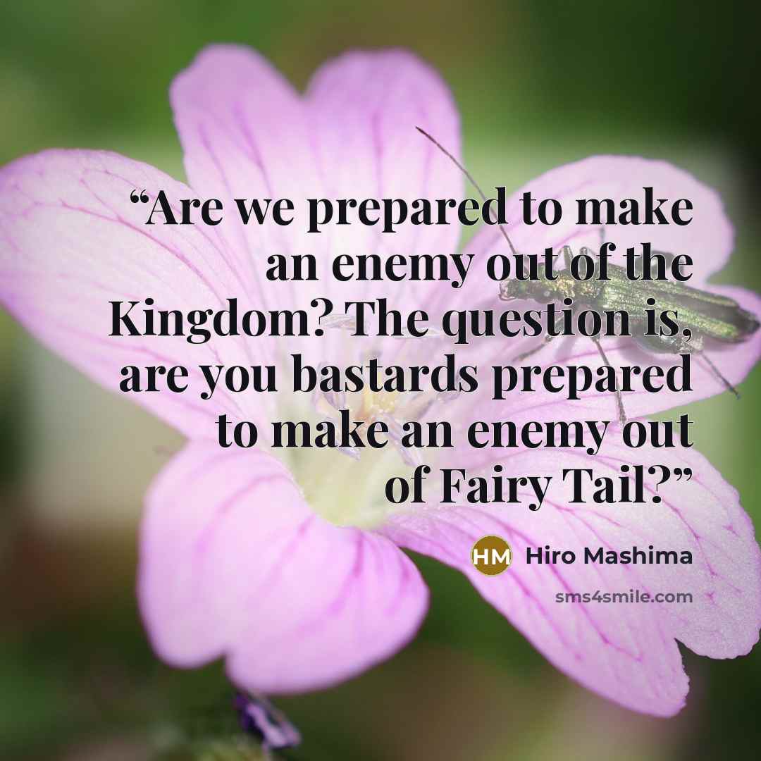 “Are we prepared to make an enemy out of the Kingdom? The question is, are you bastards prepared to make an enemy out of Fairy Tail?” quote by Hiro Mashima
