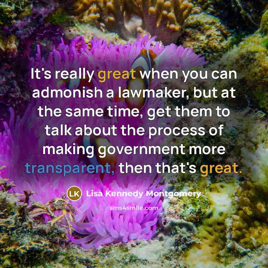 “It's really great when you can admonish a lawmaker, but at the same time, get them to talk about the process of making government more transparent, then that's great.” quote by Lisa Kennedy Montgomery