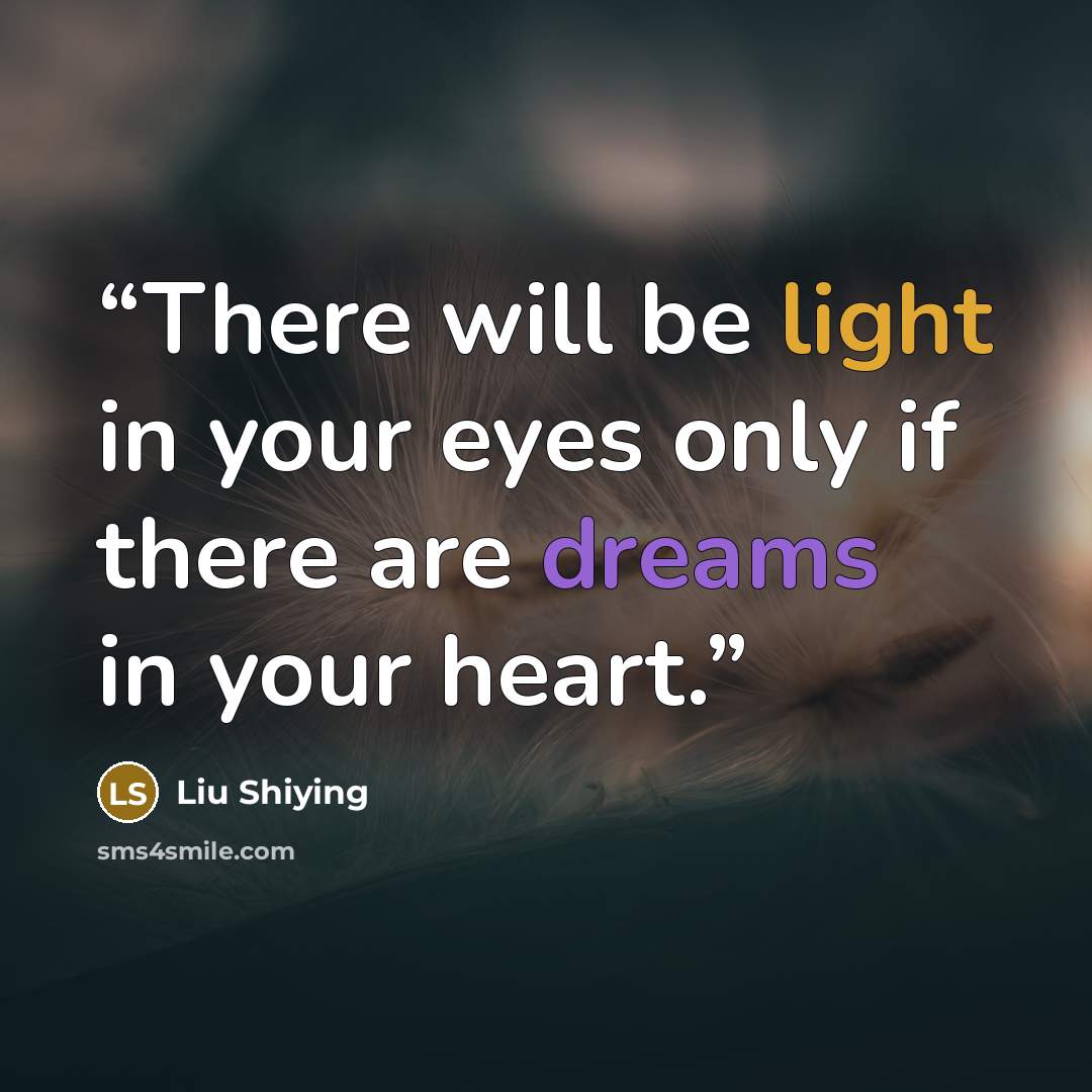 “There will be light in your eyes only if there are dreams in your heart.” quote by Liu Shiying