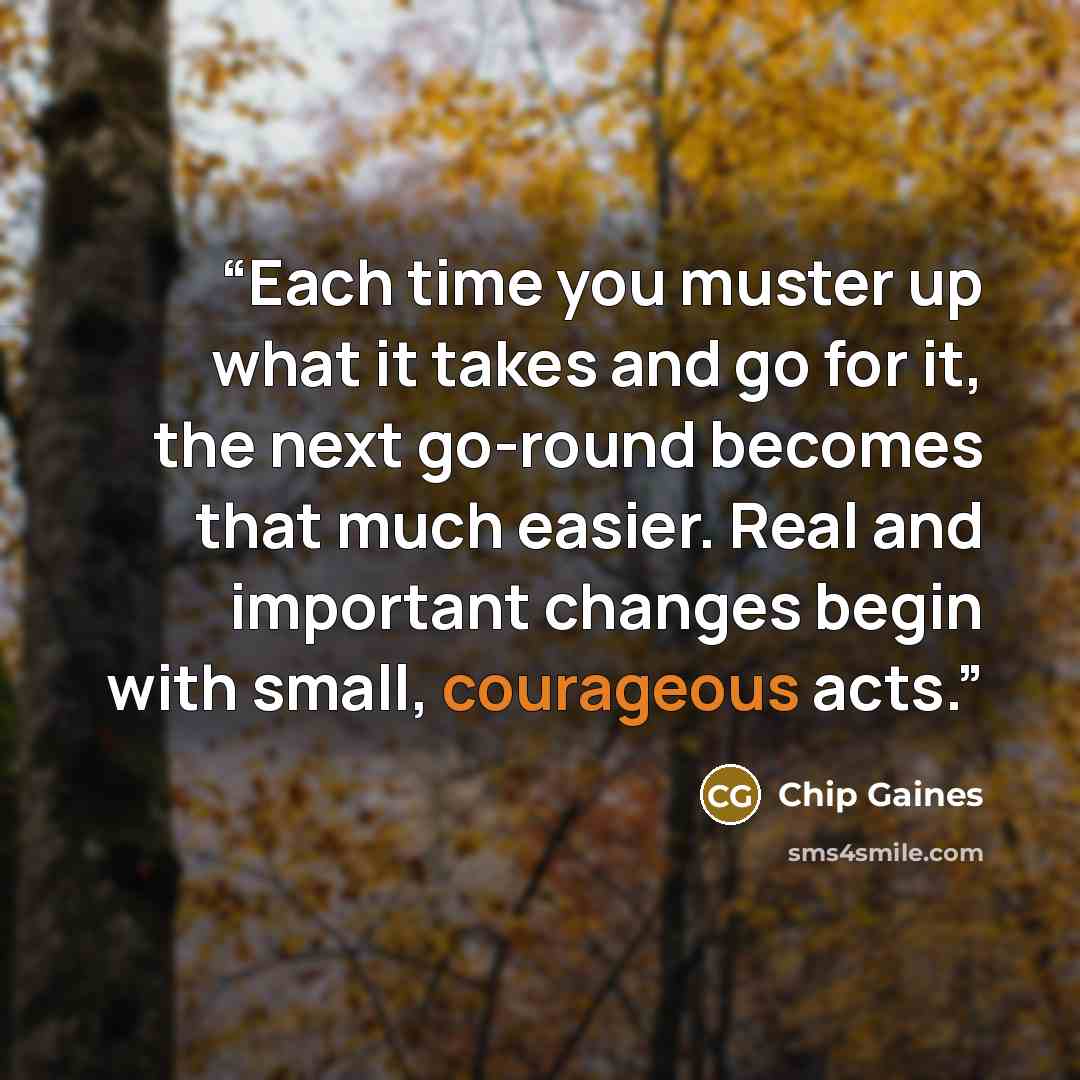 “Each time you muster up what it takes and go for it, the next go-round becomes that much easier. Real and important changes begin with small, courageous acts.” quote by Chip Gaines