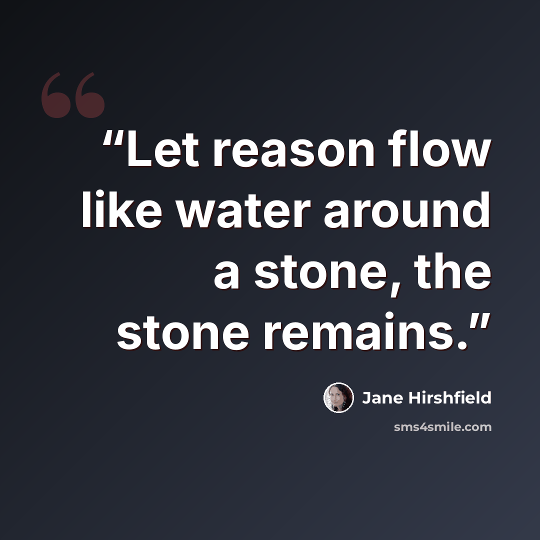 “Let reason flow like water around a stone, the stone remains.” quote by Jane Hirshfield