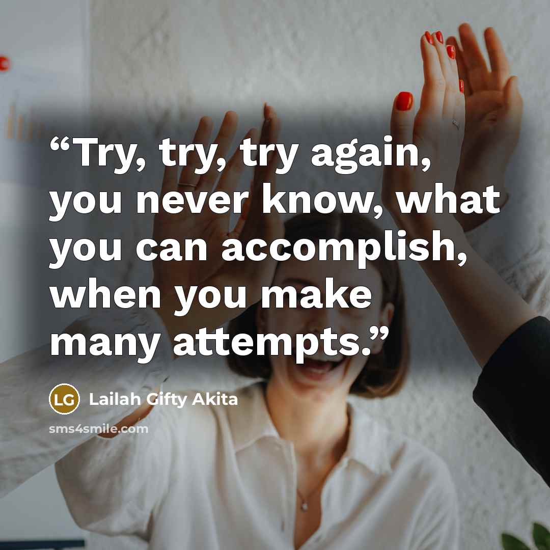 “Try, try, try again, you never know, what you can accomplish, when you make many attempts.” quote by Lailah Gifty Akita