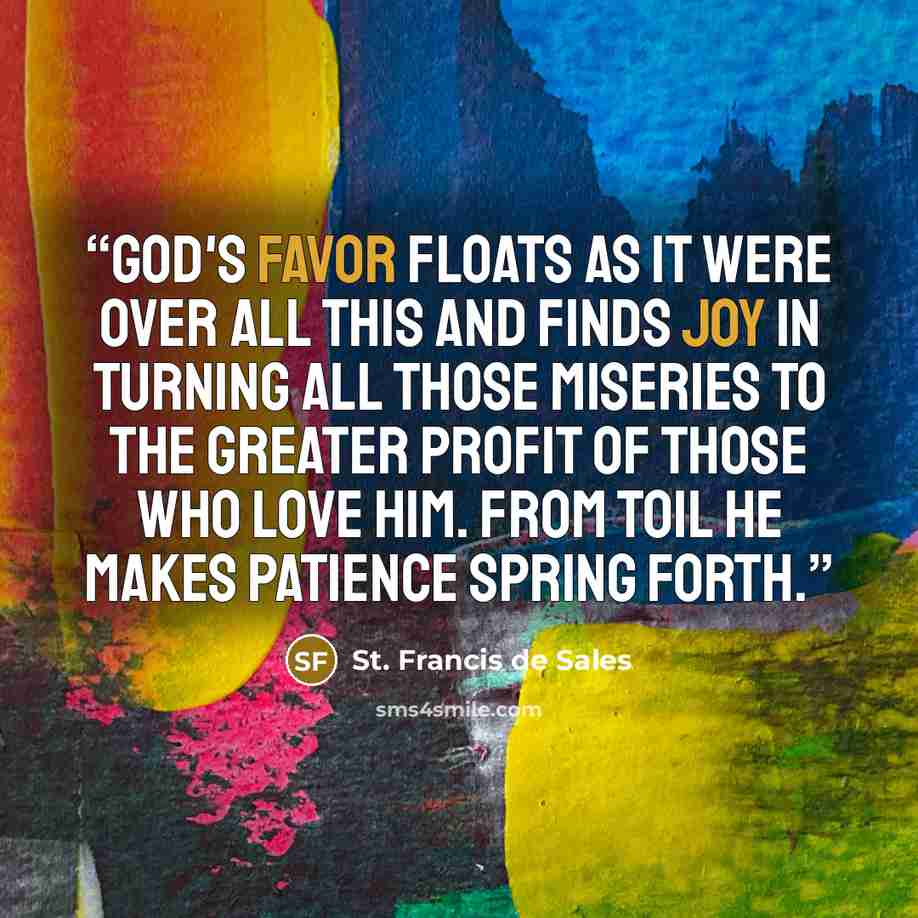 “God's favor floats as it were over all this and finds joy in turning all those miseries to the greater profit of those who love Him. From toil He makes patience spring forth.” quote by St. Francis de Sales