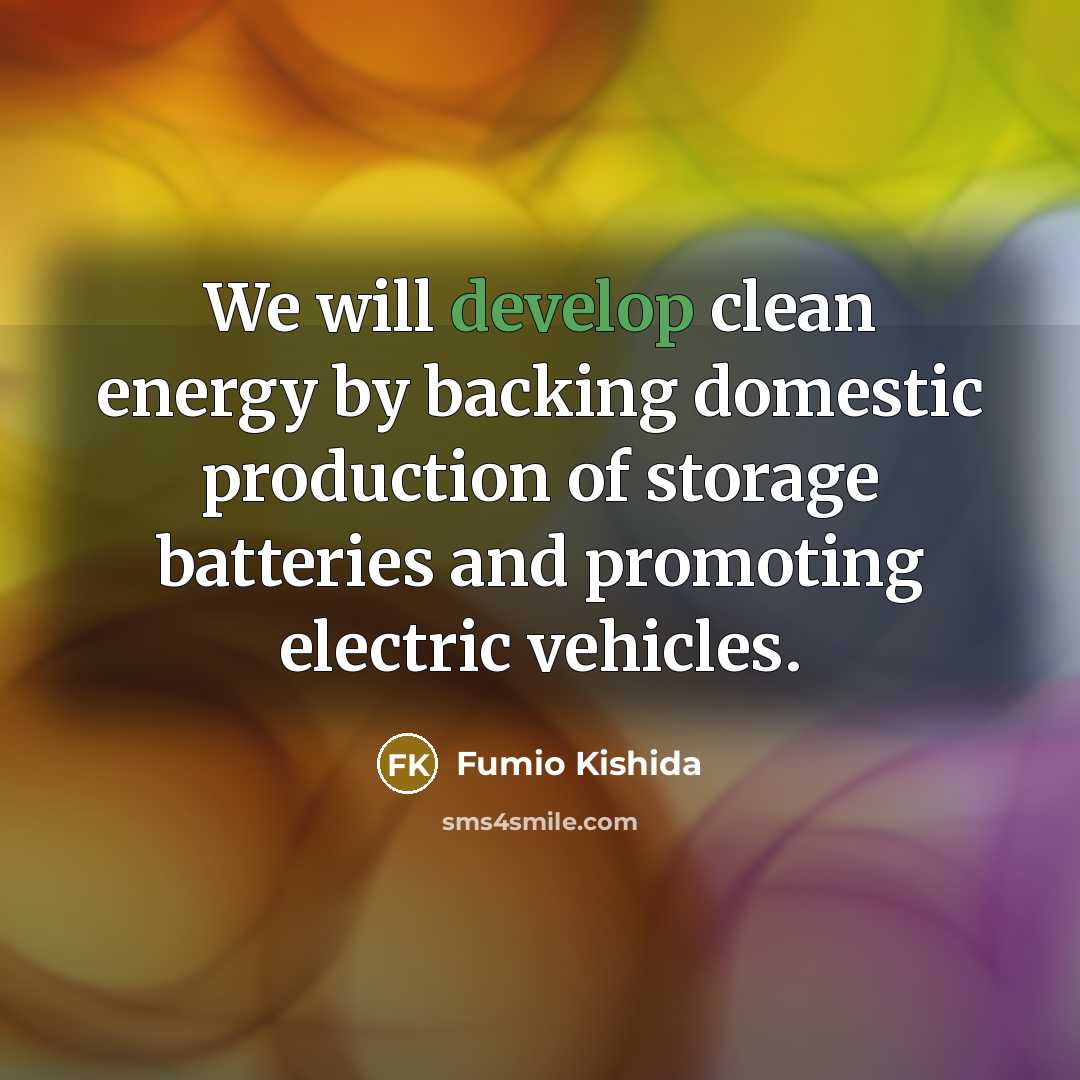 “We will develop clean energy by backing domestic production of storage batteries and promoting electric vehicles.” quote by Fumio Kishida