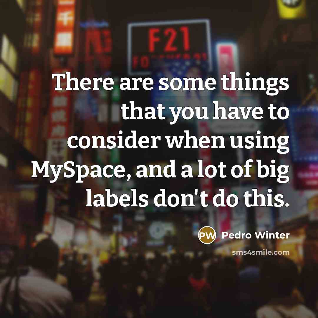 “There are some things that you have to consider when using MySpace, and a lot of big labels don't do this.” quote by Pedro Winter
