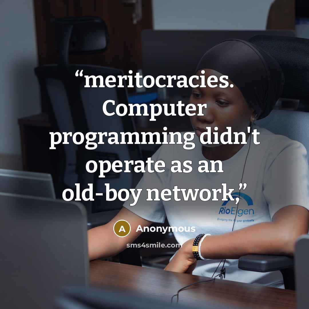 “meritocracies. Computer programming didn't operate as an old-boy network,” quote by Anonymous
