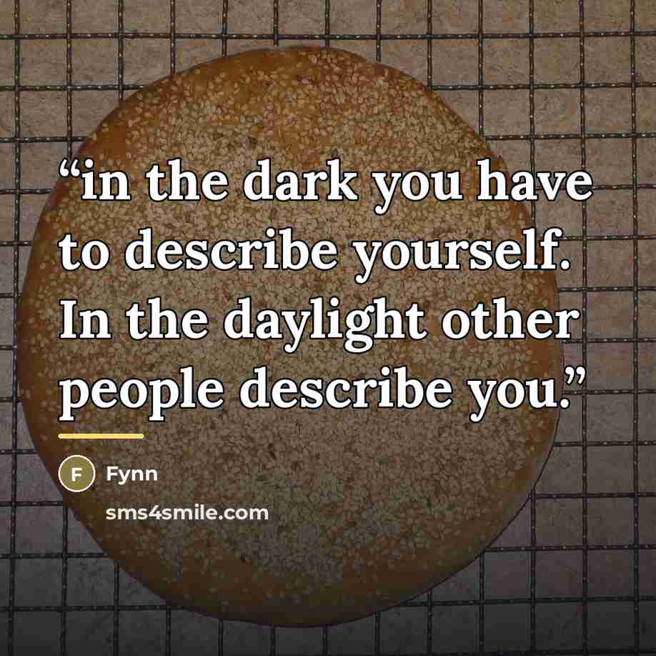 “in the dark you have to describe yourself. In the daylight other people describe you.” quote by Fynn