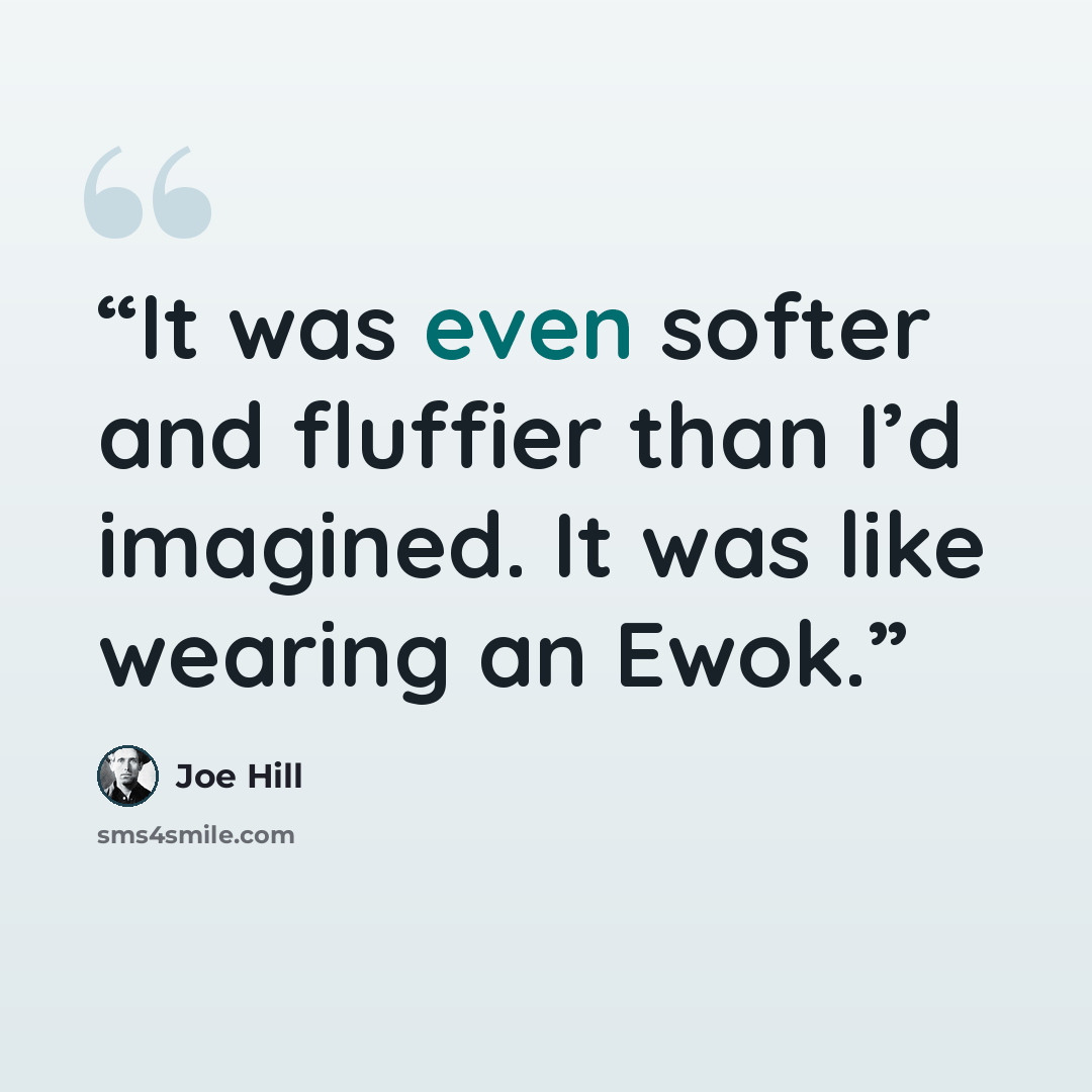 “It was even softer and fluffier than I’d imagined. It was like wearing an Ewok.” quote by Joe Hill