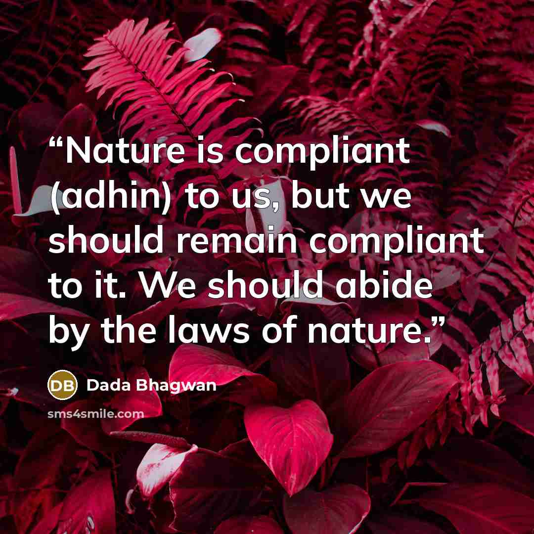 “Nature is compliant (adhin) to us, but we should remain compliant to it. We should abide by the laws of nature.” quote by Dada Bhagwan