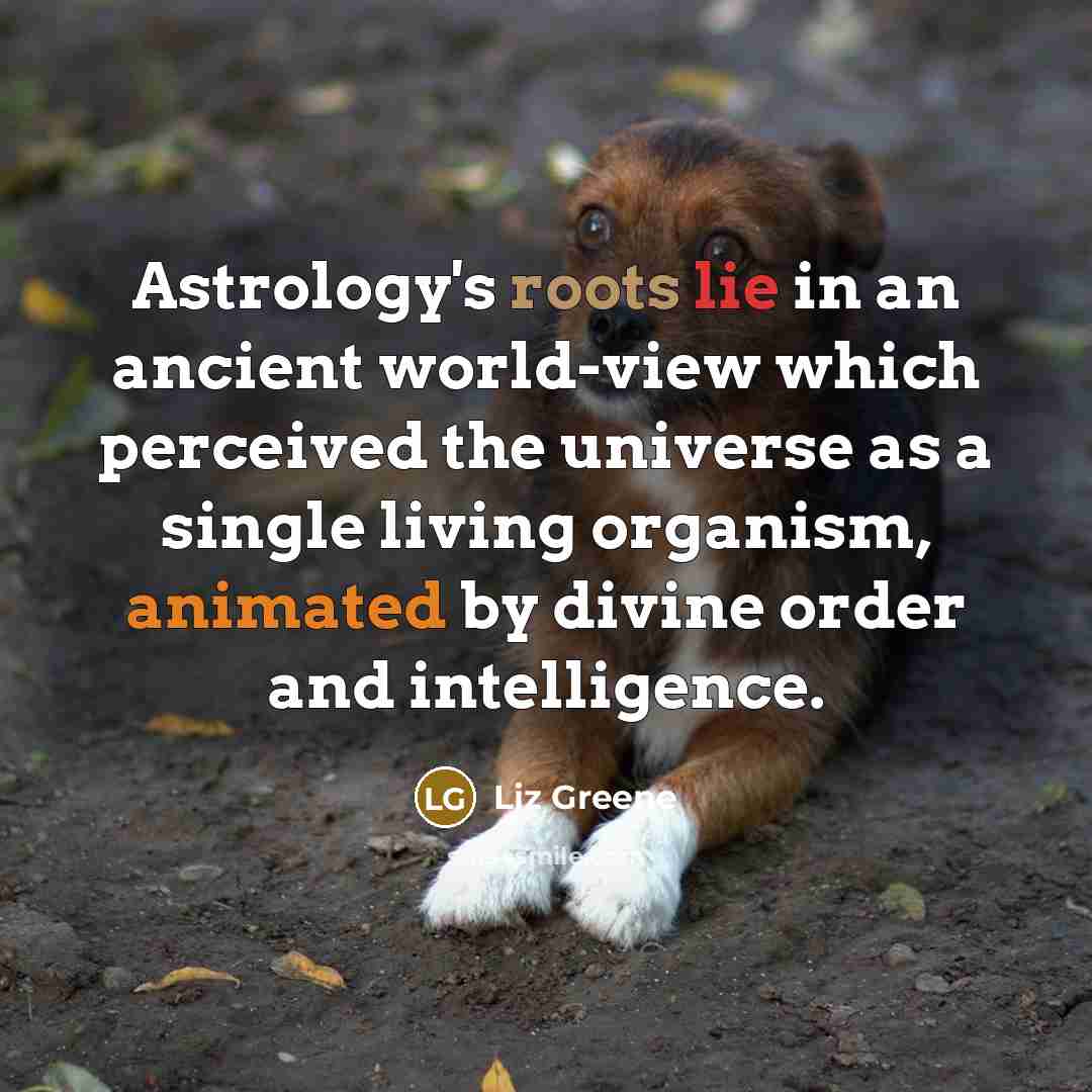 “Astrology's roots lie in an ancient world-view which perceived the universe as a single living organism, animated by divine order and intelligence.” quote by Liz Greene