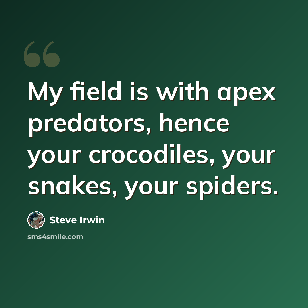“My field is with apex predators, hence your crocodiles, your snakes, your spiders.” quote by Steve Irwin