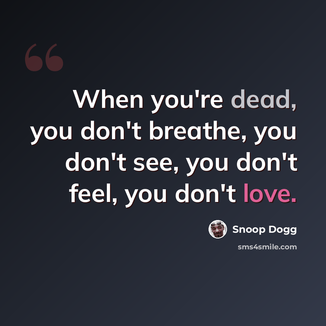 “When you're dead, you don't breathe, you don't see, you don't feel, you don't love.” quote by Snoop Dogg