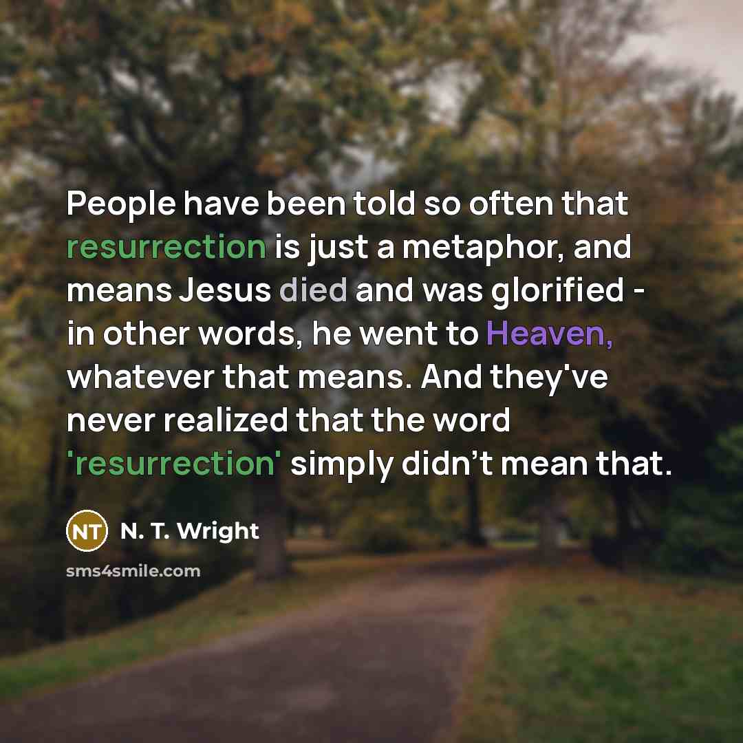 “People have been told so often that resurrection is just a metaphor, and means Jesus died and was glorified - in other words, he went to Heaven, whatever that means. And they've never realized that the word 'resurrection' simply didn't mean that.” quote by N. T. Wright