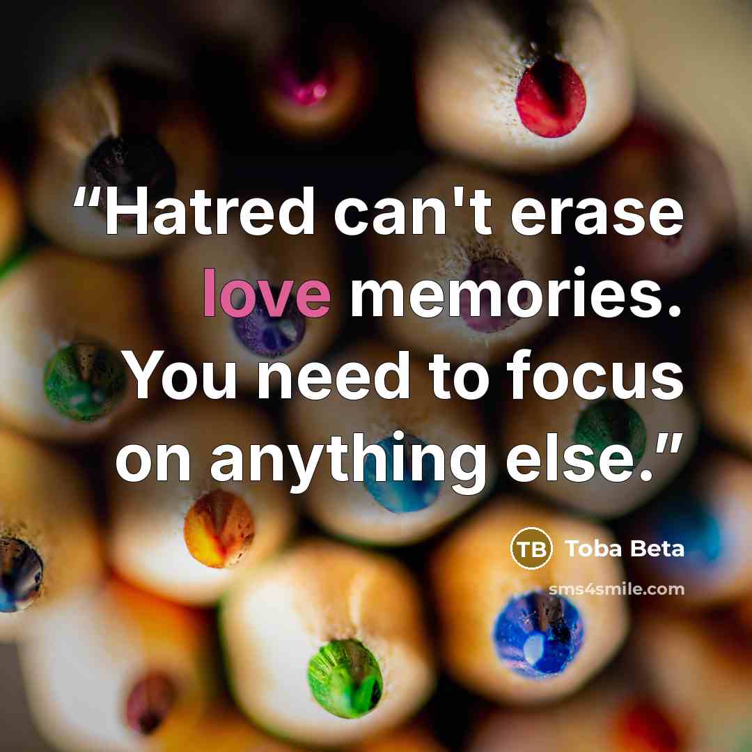 “Hatred can't erase love memories. You need to focus on anything else.” quote by Toba Beta