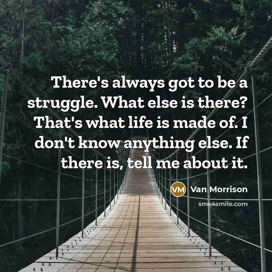 “There's always got to be a struggle. What else is there? That's what life is made of. I don't know anything else. If there is, tell me about it.” quote by Van Morrison
