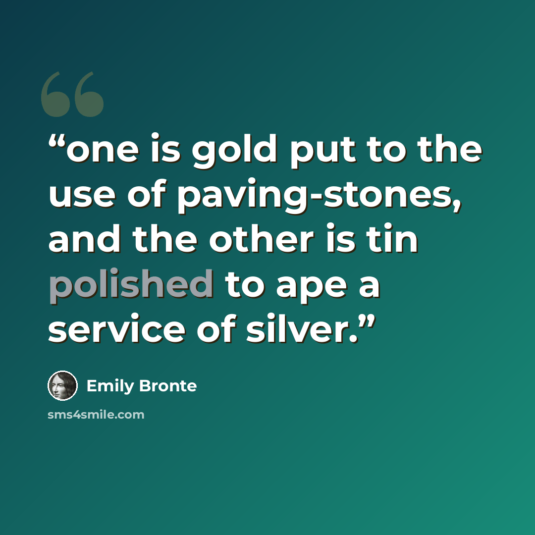 “one is gold put to the use of paving-stones, and the other is tin polished to ape a service of silver.” quote by Emily Brontë