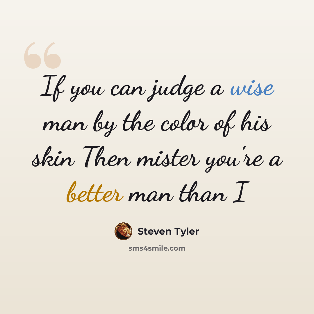 “If you can judge a wise man by the color of his skin Then mister you’re a better man than I” quote by Steven Tyler
